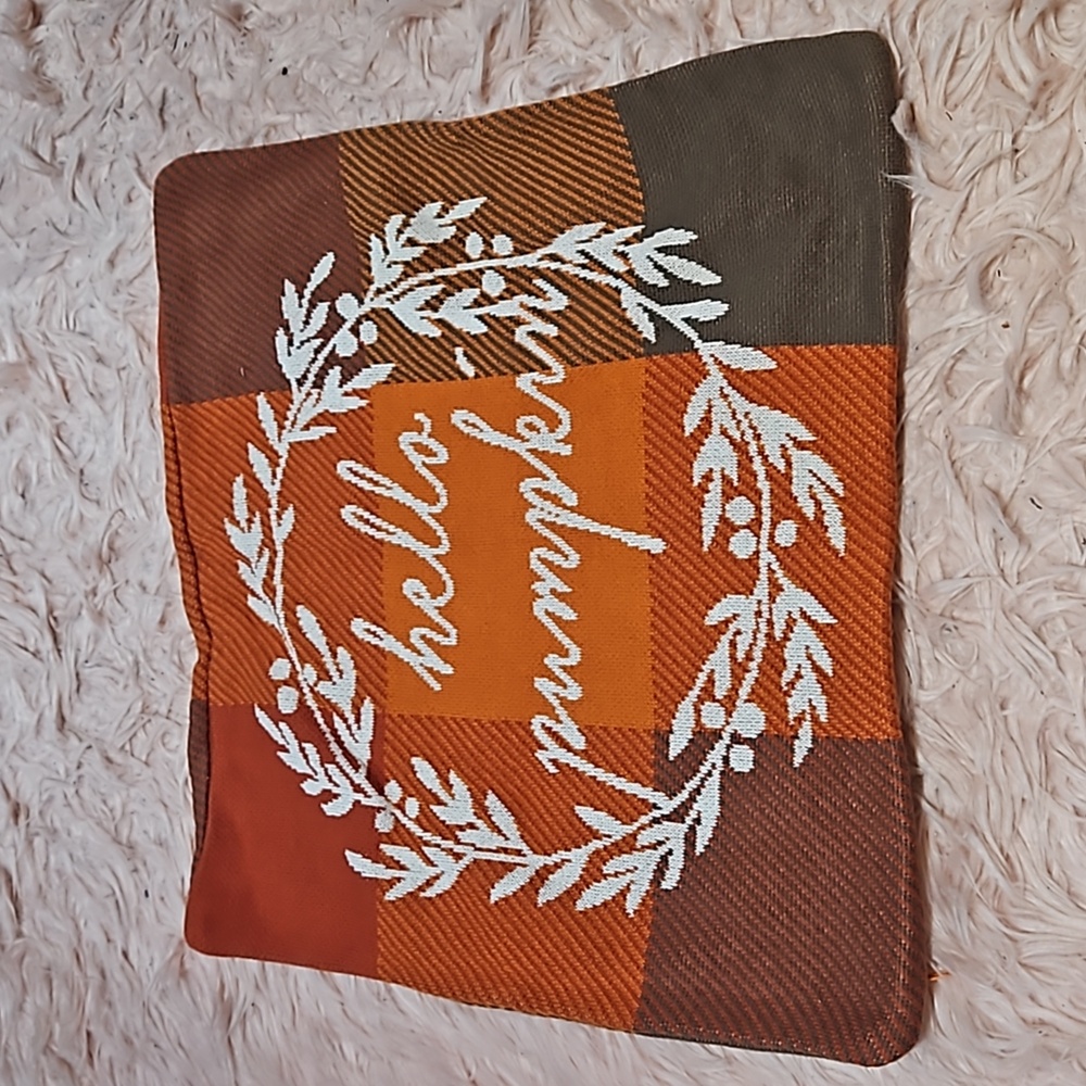 Fall Autumn Plaid Hello Pumpkin Pillow Case Cover Square zippered